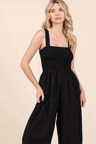 Smocked Wide Leg Jumpsuit - Black - MOD&SOUL - Contemporary Women's Clothing