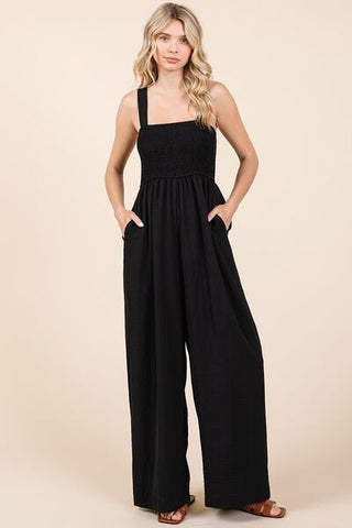 Smocked Wide Leg Jumpsuit - Black - MOD&SOUL - Contemporary Women's Clothing