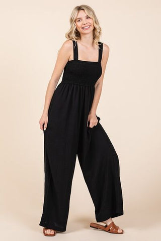 Smocked Wide Leg Jumpsuit - Black - MOD&SOUL - Contemporary Women's Clothing