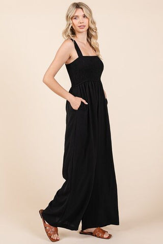 Smocked Wide Leg Jumpsuit - Black - MOD&SOUL - Contemporary Women's Clothing