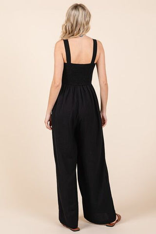 Smocked Wide Leg Jumpsuit - Black - MOD&SOUL - Contemporary Women's Clothing