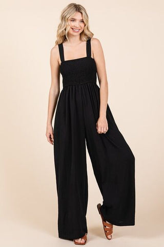 Smocked Wide Leg Jumpsuit - Black - MOD&SOUL - Contemporary Women's Clothing