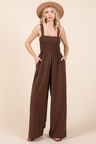 Smocked Wide Leg Jumpsuit - MOD&SOUL - Contemporary Women's Clothing