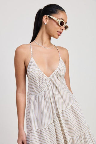 Striped Cross Back Linen Midi Dress - MOD&SOUL - Contemporary Women's Clothing