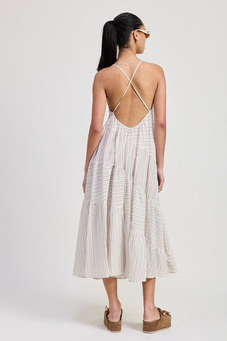 Striped Cross Back Linen Midi Dress - MOD&SOUL - Contemporary Women's Clothing