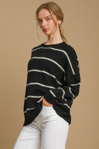 Striped Round Neck Sweater - MOD&SOUL - Contemporary Women's Clothing