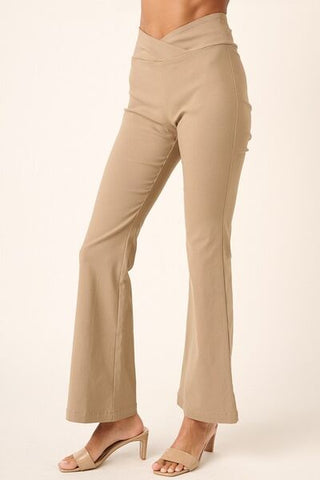 Surplice V Waist Flare Pants - Mocha - MOD&SOUL - Contemporary Women's Clothing