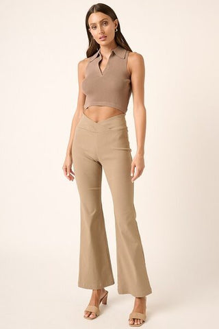 Surplice V Waist Flare Pants - Mocha - MOD&SOUL - Contemporary Women's Clothing