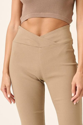 Surplice V Waist Flare Pants - Mocha - MOD&SOUL - Contemporary Women's Clothing