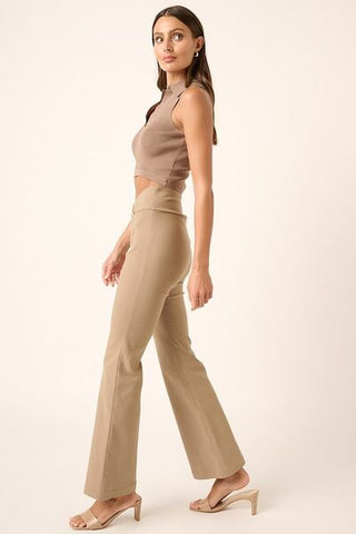 Surplice V Waist Flare Pants - Mocha - MOD&SOUL - Contemporary Women's Clothing