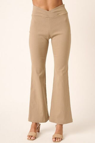 Surplice V Waist Flare Pants - Mocha - MOD&SOUL - Contemporary Women's Clothing