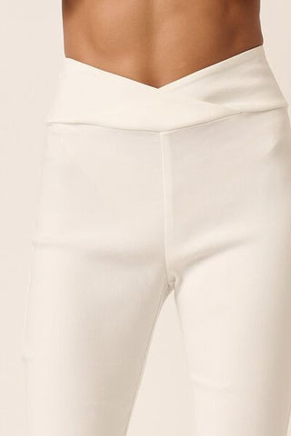 Surplice V Waist Flare Pants - White - MOD&SOUL - Contemporary Women's Clothing