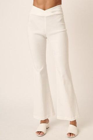 Surplice V Waist Flare Pants - White - MOD&SOUL - Contemporary Women's Clothing