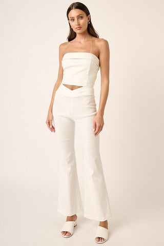 Surplice V Waist Flare Pants - White - MOD&SOUL - Contemporary Women's Clothing