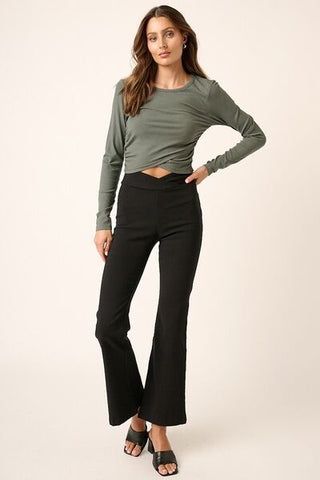 Surplice V Waist Flare Pants - MOD&SOUL - Contemporary Women's Clothing