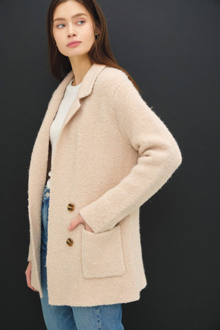 Textured Double - Breasted Coat with Pockets - MOD&SOUL - Contemporary Women's Clothing