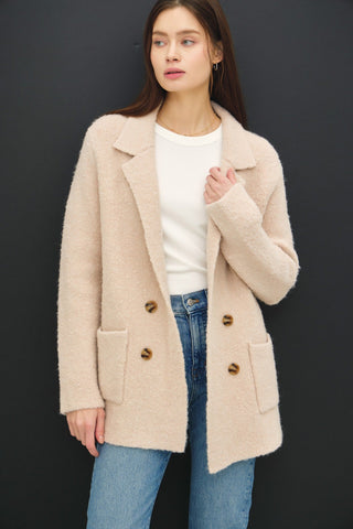 Textured Double - Breasted Coat with Pockets - MOD&SOUL - Contemporary Women's Clothing