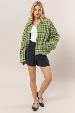 Tweed Plaid Button Up Jacket - MOD&SOUL - Contemporary Women's Clothing