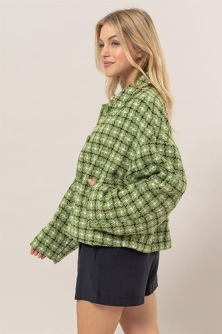 Tweed Plaid Button Up Jacket - MOD&SOUL - Contemporary Women's Clothing