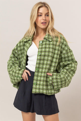 Tweed Plaid Button Up Jacket - MOD&SOUL - Contemporary Women's Clothing