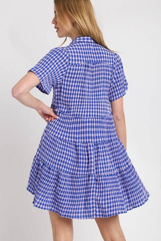 Umgee Full Size Gingham Tiered Button Detail Short Sleeve Dress Plus Size - MOD&SOUL - Contemporary Women's Clothing