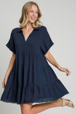 Umgee Full Size Raw Hem Folded Sleeve Tiered Dress Plus Size - MOD&SOUL - Contemporary Women's Clothing