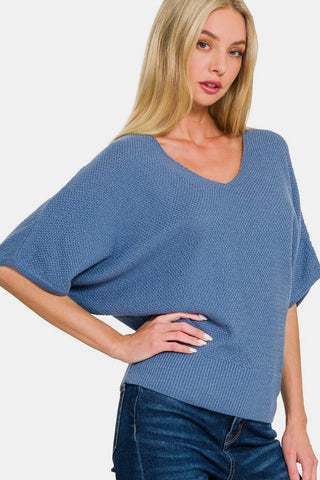 V - Neck Short Sleeve Dolman Sweater - MOD&SOUL - Contemporary Women's Clothing