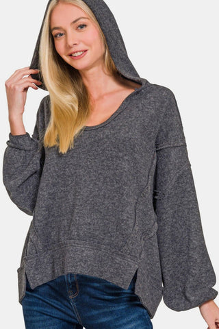 Zenana Brushed Hacci Exposed Seam Hoodie - MOD&SOUL - Contemporary Women's Clothing