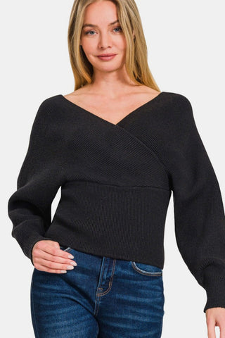 Zenana Cross Wrap Rib Long Sleeve Sweater - MOD&SOUL - Contemporary Women's Clothing