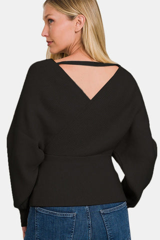 Zenana Cross Wrap Rib Long Sleeve Sweater - MOD&SOUL - Contemporary Women's Clothing