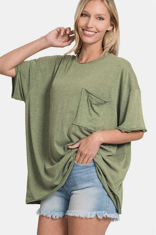 Zenana Drop Shoulder Oversized Front Pocket T-Shirt - MOD&SOUL - Contemporary Women's Clothing