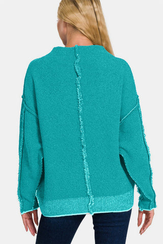 Zenana Exposed Seam Mock Neck Long Sleeve Sweater - MOD&SOUL - Contemporary Women's Clothing