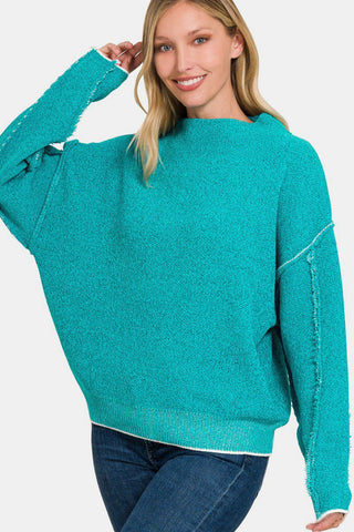 Zenana Exposed Seam Mock Neck Long Sleeve Sweater - MOD&SOUL - Contemporary Women's Clothing