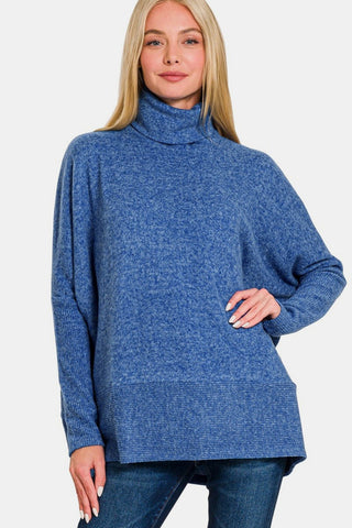 Zenana Full Size Brushed Melange Hacci Turtleneck Sweater - MOD&SOUL - Contemporary Women's Clothing