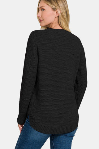 Zenana Full Size Round Neck Long Sleeve Curved Hem Sweater - MOD&SOUL - Contemporary Women's Clothing