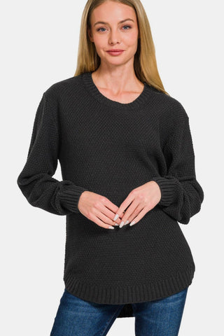 Zenana Full Size Round Neck Long Sleeve Curved Hem Sweater - MOD&SOUL - Contemporary Women's Clothing