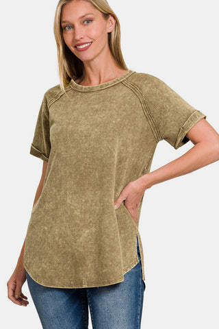 Zenana Heathered Round Neck Short Sleeve Top - MOD&SOUL - Contemporary Women's Clothing