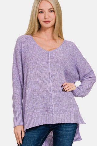 Zenana High - Low Center Seam V - Neck Sweater - MOD&SOUL - Contemporary Women's Clothing