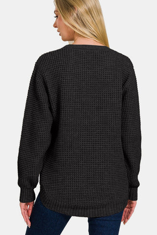 Zenana High Low Long Sleeve Waffle Sweater - MOD&SOUL - Contemporary Women's Clothing