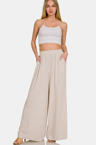 Zenana Pleated Linen Blend Wide Leg Pants - MOD&SOUL - Contemporary Women's Clothing