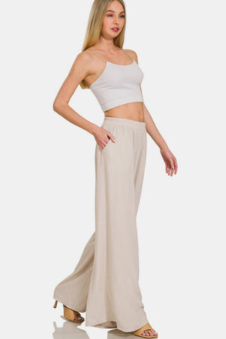 Zenana Pleated Linen Blend Wide Leg Pants - MOD&SOUL - Contemporary Women's Clothing