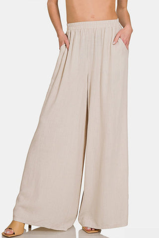 Zenana Pleated Linen Blend Wide Leg Pants - MOD&SOUL - Contemporary Women's Clothing