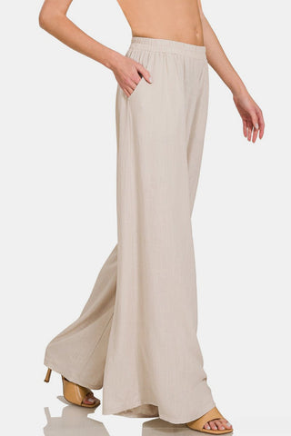 Zenana Pleated Linen Blend Wide Leg Pants - MOD&SOUL - Contemporary Women's Clothing