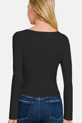 Zenana Square Neck Fitted Long Sleeve T-Shirt - MOD&SOUL - Contemporary Women's Clothing