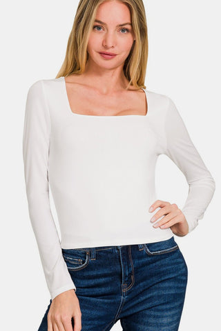 Zenana Square Neck Fitted Long Sleeve T-Shirt - MOD&SOUL - Contemporary Women's Clothing