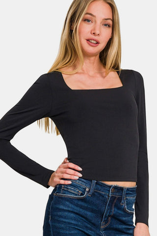 Zenana Square Neck Fitted Long Sleeve T-Shirt - MOD&SOUL - Contemporary Women's Clothing