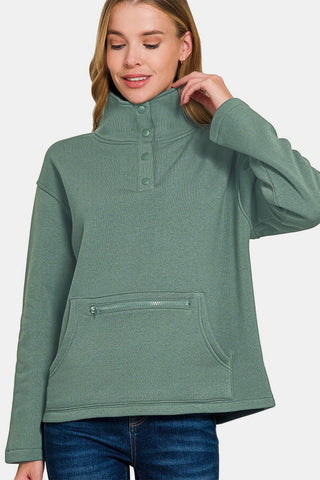 Zenana Turtleneck Half Snap Fleece Sweatshirt - MOD&SOUL - Contemporary Women's Clothing