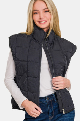 Zenana Zip Up Cropped Puffer Vest with Pockets - MOD&SOUL - Contemporary Women's Clothing