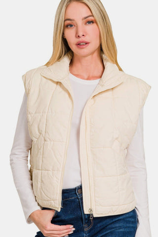 Zenana Zip Up Cropped Puffer Vest with Pockets - MOD&SOUL - Contemporary Women's Clothing