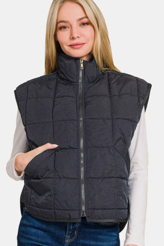 Zenana Zip Up Cropped Puffer Vest with Pockets - MOD&SOUL - Contemporary Women's Clothing